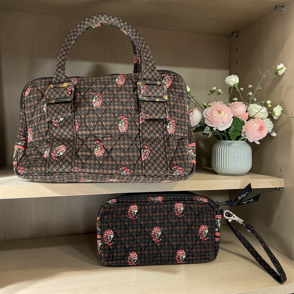 Vera Bradley Women's Brown Houndstooth & Floral Lucy Handbag & Wallet Retired